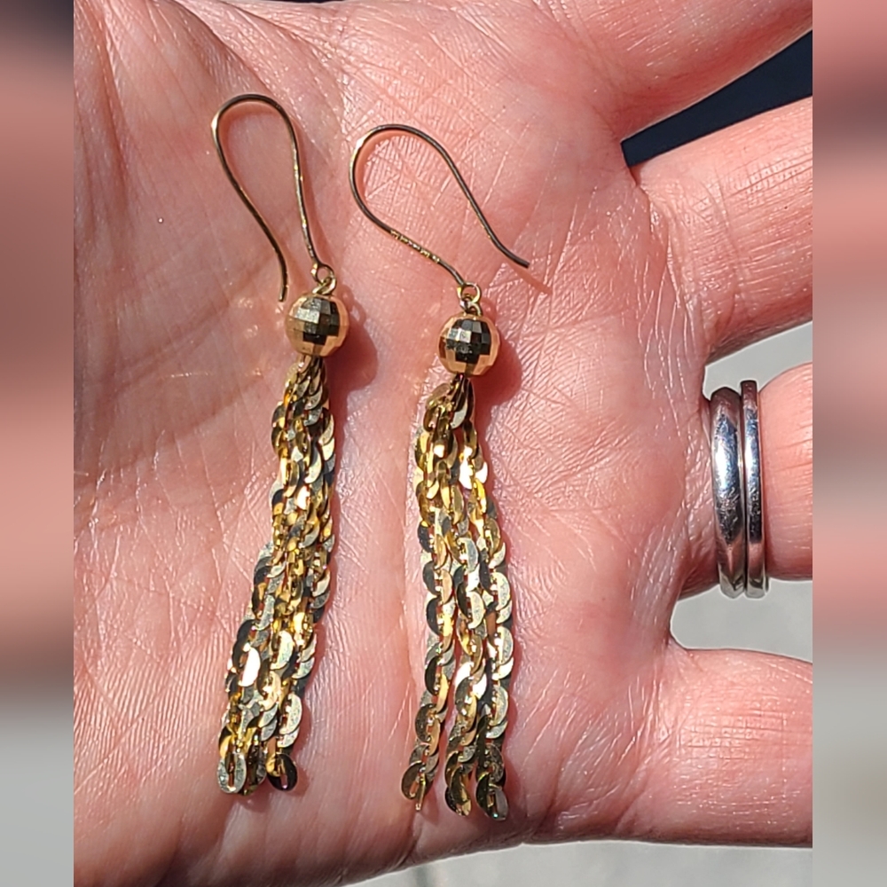 10kt gold dangle long earrings solid yellow gold - Picture 3 of 8